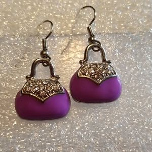 Purple and silver purse pierced earrings
